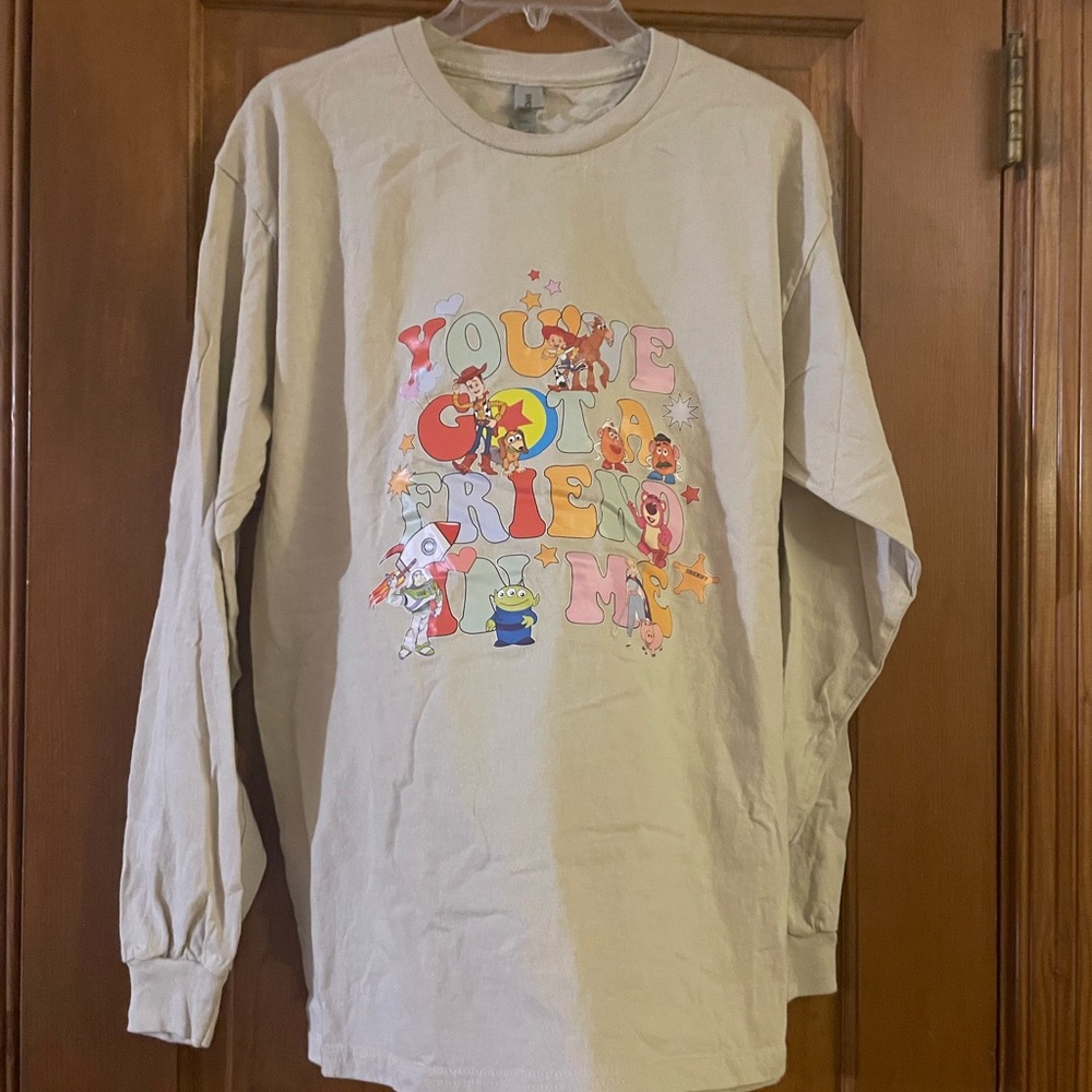 Gildan Toy Story Beige Long Sleeve Crew Neck Tee,‎ Size Large